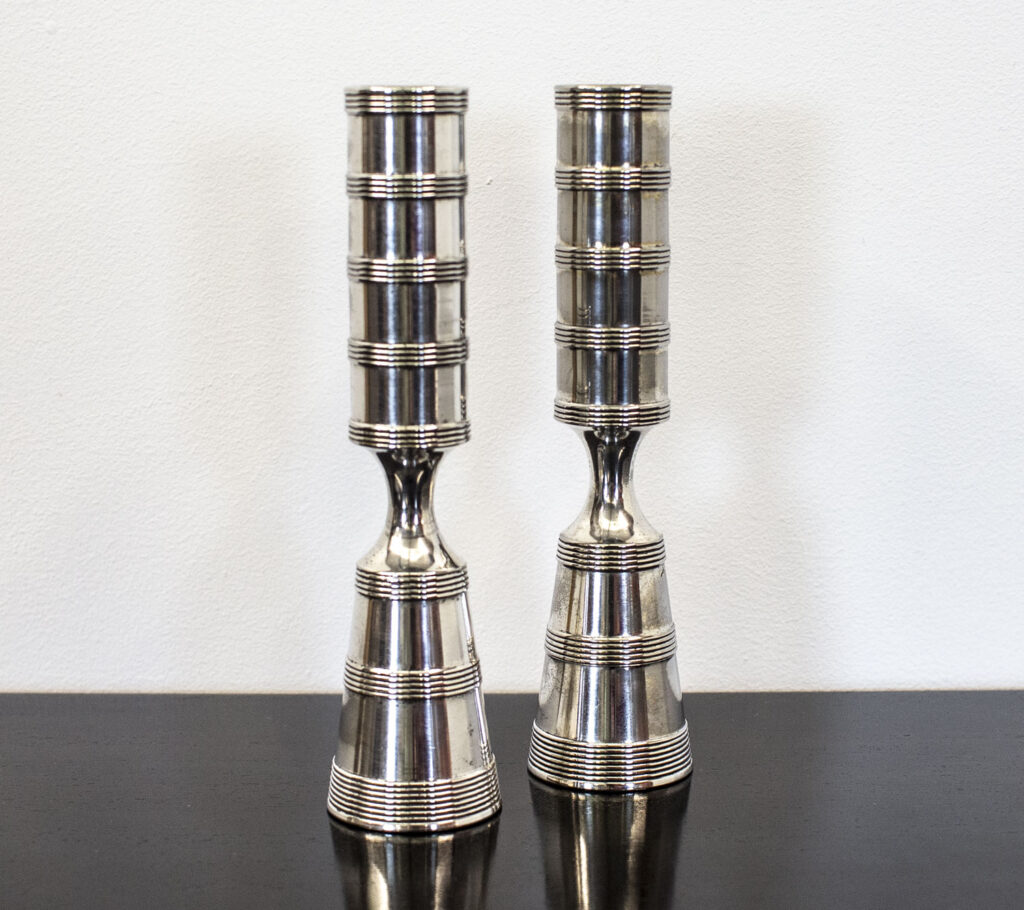 Mid Century Pair of Danish Silver Candleholders by Jens Quistgaard